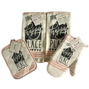 Oven Mitt Potholder Dish Towels Set of 4 This is My Happy Place Beach Summer